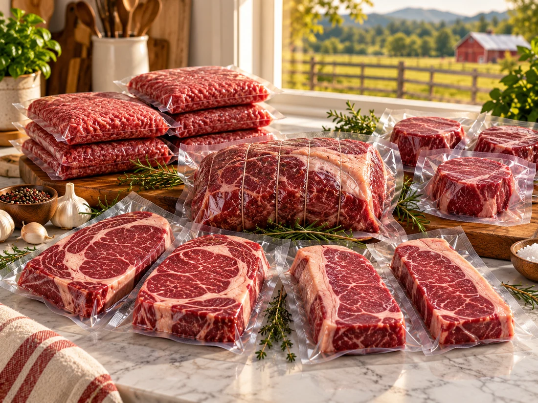 Vacuum sealed beef packages